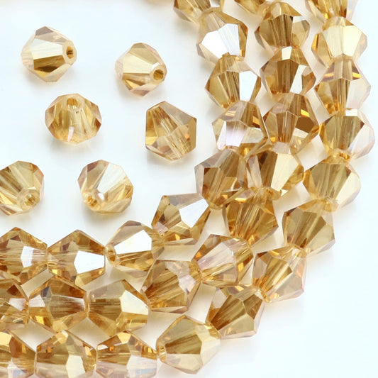 Dowarm 100PCS 8MM Crystal Bicone Beads for Crafts, Jewelry Making, DIY Bracelet, Necklace, Dolls, Wine Charms, Wind Chimes, Suncatchers, Bulk Faceted Loose Glass Beads, Amber Gold