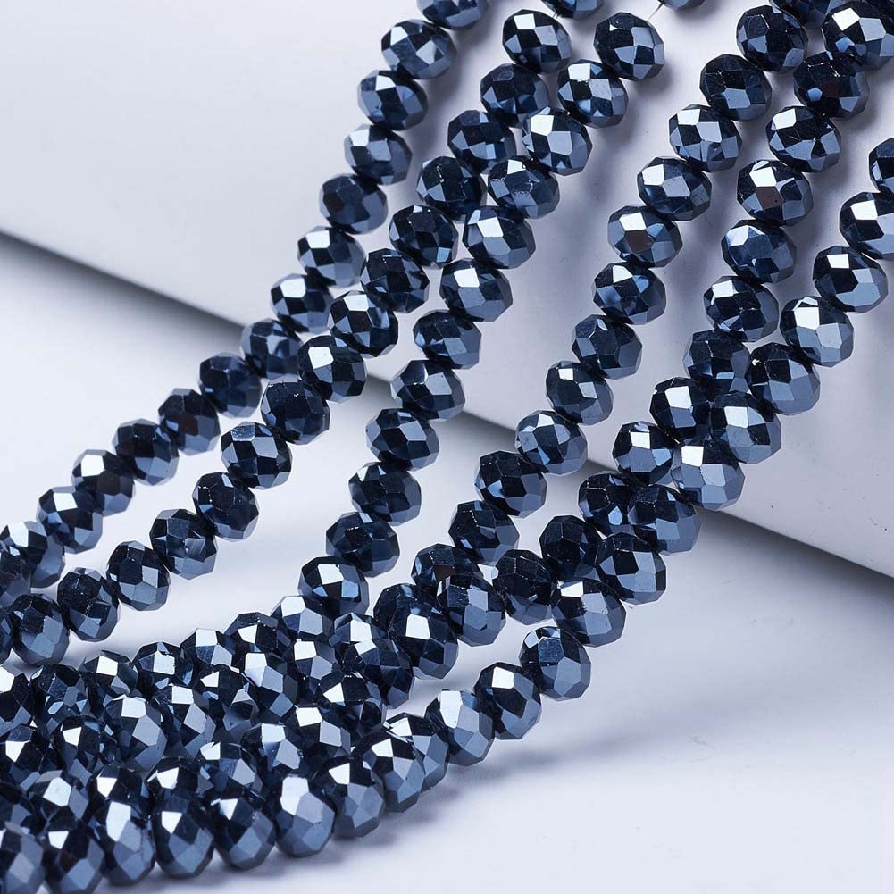 10 Strands Briolette Faceted Rondelle Glass Beads 8x6mm Shiny Pearl Luster Opaque Glass Loose Beads 670pcs for Bracelets Jewelry Making