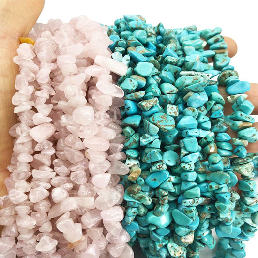 favoramulet 5-8mm Rose Quartz & Green Howlite Turquoise Tumbled Stone Chip Beads for Jewelry Making, Irregular Shaped Healing Crystal Loose Bead Supply, Pack of 2 Strands(64 inches)