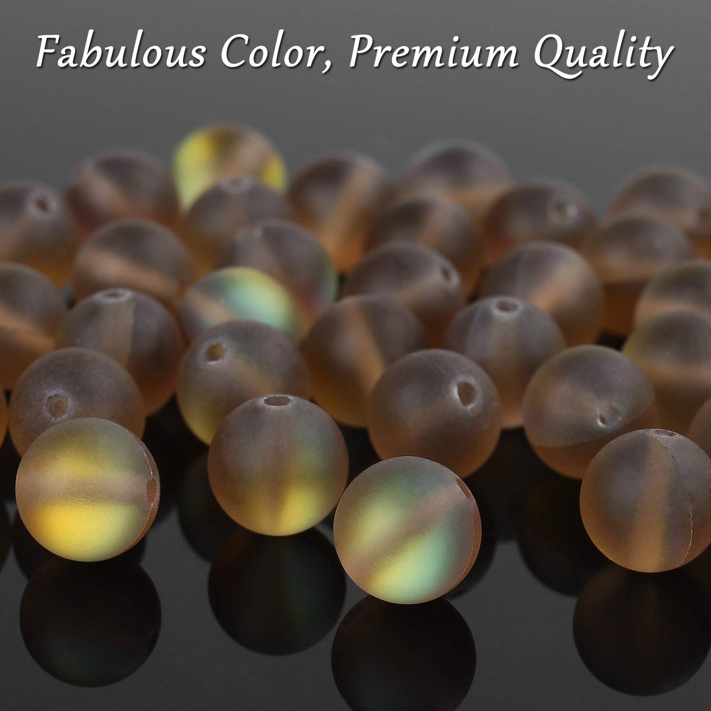 Matte Brown Aurora Crystal Glass Beads, 6MM Frosted Glitter Shining Mermaid Round Loose Beads, Rainbow Holographic Synthetic Moonstone for Jewelry Making DIY Bracelet