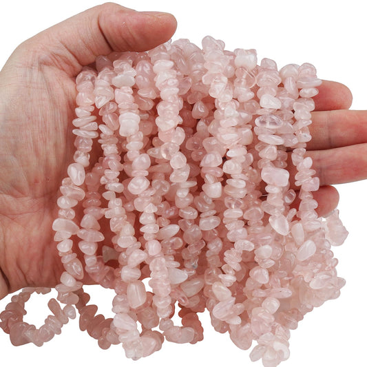 favoramulet 5-8mm Rose Quartz Tumbled Stone Chip Beads for Jewelry Making, Irregular Shaped Healing Crystal Loose Bead Supply, Pack of 2 Strands(64 inches)