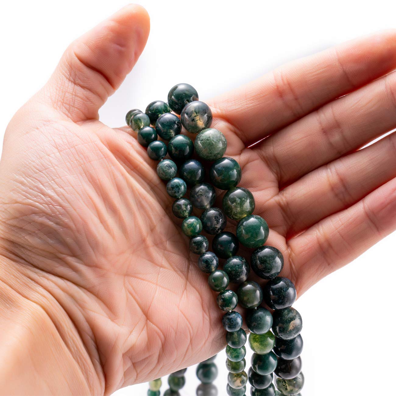 BEADIA Natural Moss Agate Stone Round Loose Semi Gemstone Beads for Jewelry Making 6MM 61PCS