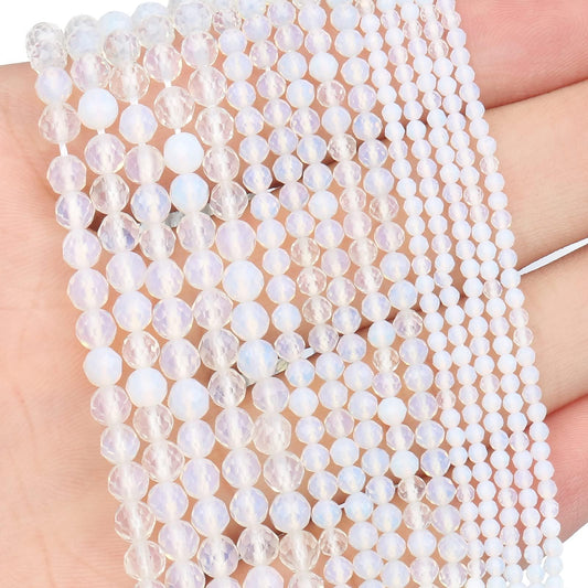 Song Xi 180pcs 2mm Natural Opal Gemstone Beads Faceted Round Loose Stone Beads for Jewelry Making (1 Strand)