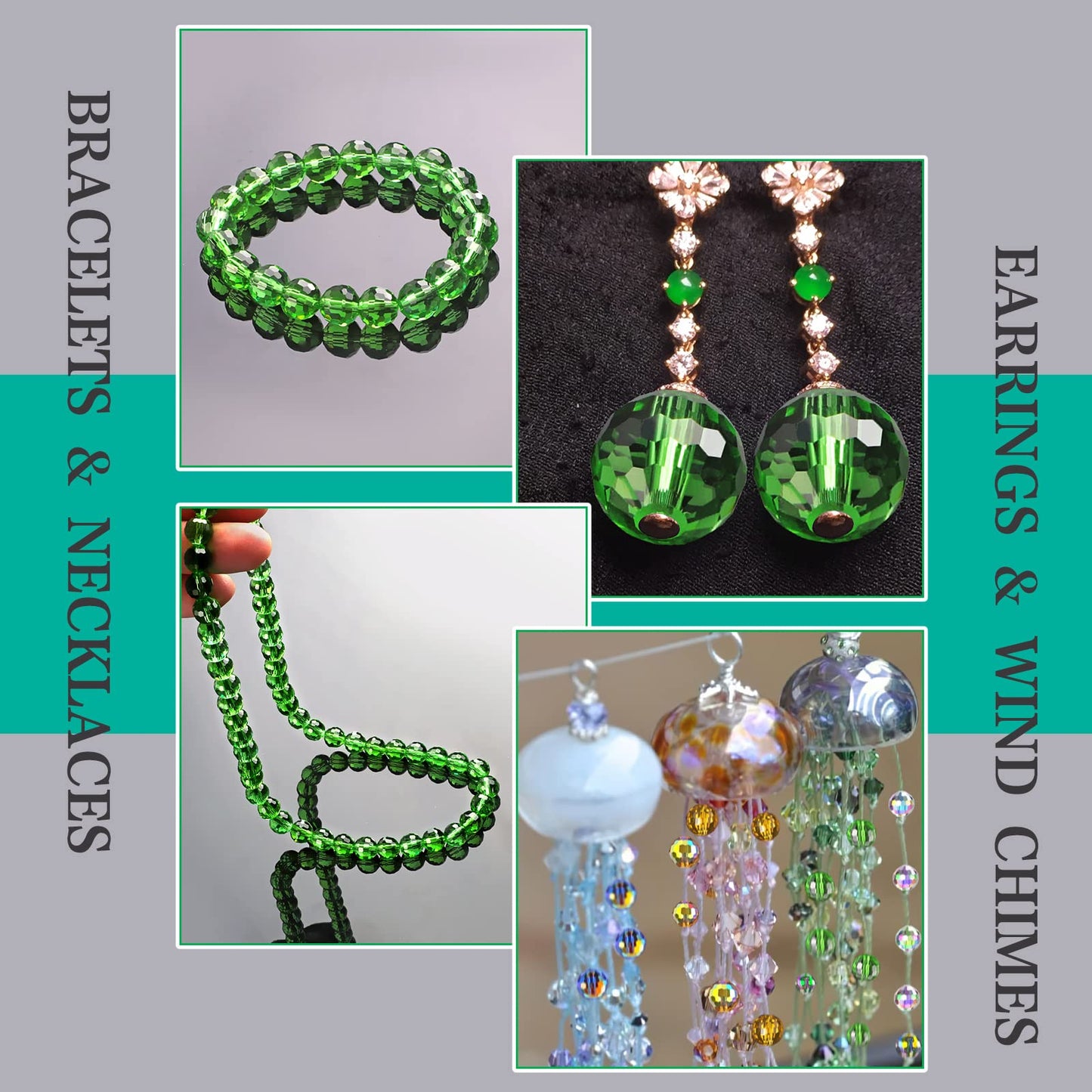 Crystal Glass Beads for Jewelry Making, 80 Pieces Crystal Beads, 10mm Glass Beads, Round Faceted Beads Bulk for Craft Necklace Bracelet Earring (Green)