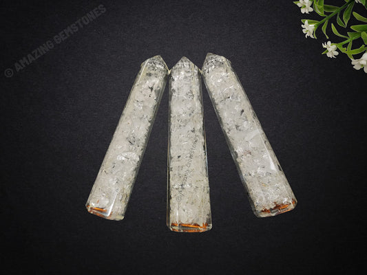 Amazing Gemstone Clear Quartz Crystal Orgonite Towers - Natural Healing Crystal Point Obelisk for Reiki Healing and Crystal Grid (4.5 Inch to 5 Inch, Pack of 1)
