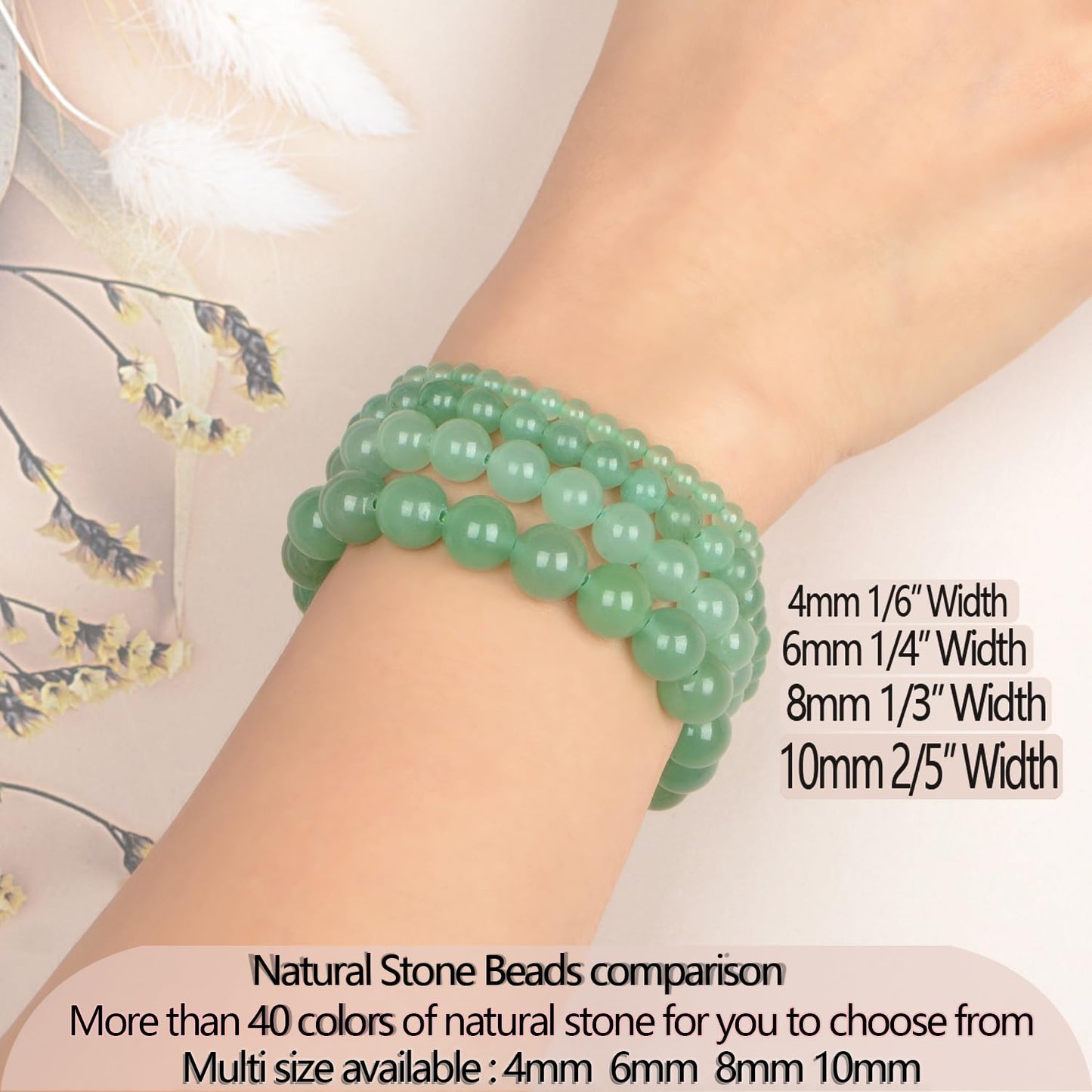 LPBeads Handmade Natural Gemstone Stretch Elastic 6mm Green Aventurine Bracelet Healing Crystal Round Stone Beads Jewelry Gifts for Women Men