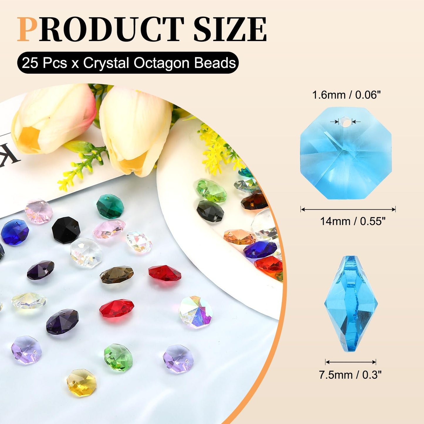 uxcell 25Pcs 1 Hole Crystal Octagon Beads, 14mm K9 Glass Hanging Chandelier Beads Prisms Parts for Crystal Chandeliers Lamp Hanging Pendant Jewelry DIY Craft, Sky Blue