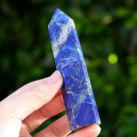 LAIDANLA Lapis Lazuli Healing Crystals Wands 3.5-4" Polishing Natural Reiki Energy Wand Stone Hexagonal Point Obelisk Large Crystal Gemstones for Meditation Therapy Crystal Grid Gifts Decoration 1Pcs