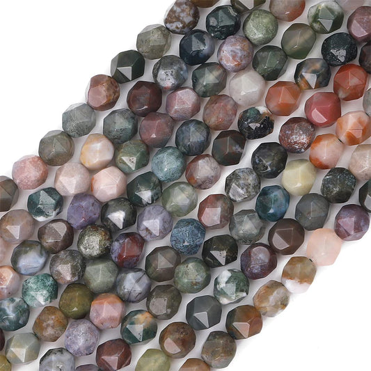 BEADIA Faceted Natural Indian Agate Stone Round Beads 8mm 36cm/Strand for Jewelry Making