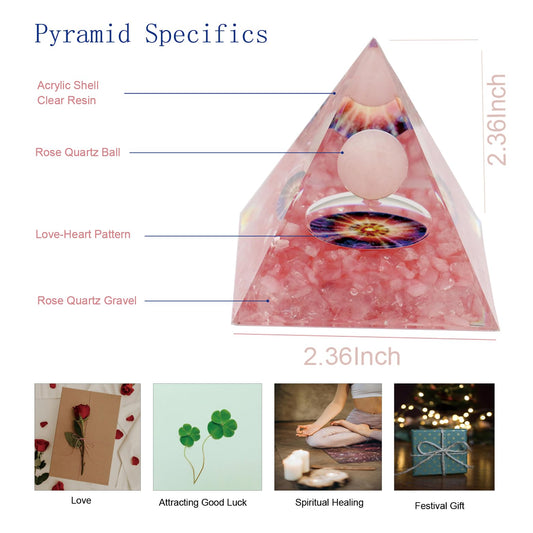 ycyingcheng Moonstone Crystal Orgone Pyramid Ogan Crystal Energy Tower, Nature Reiki Chakra Crushed Stone Jewelry, Crystal Pyramid for Home Decor (Pink Quartz)