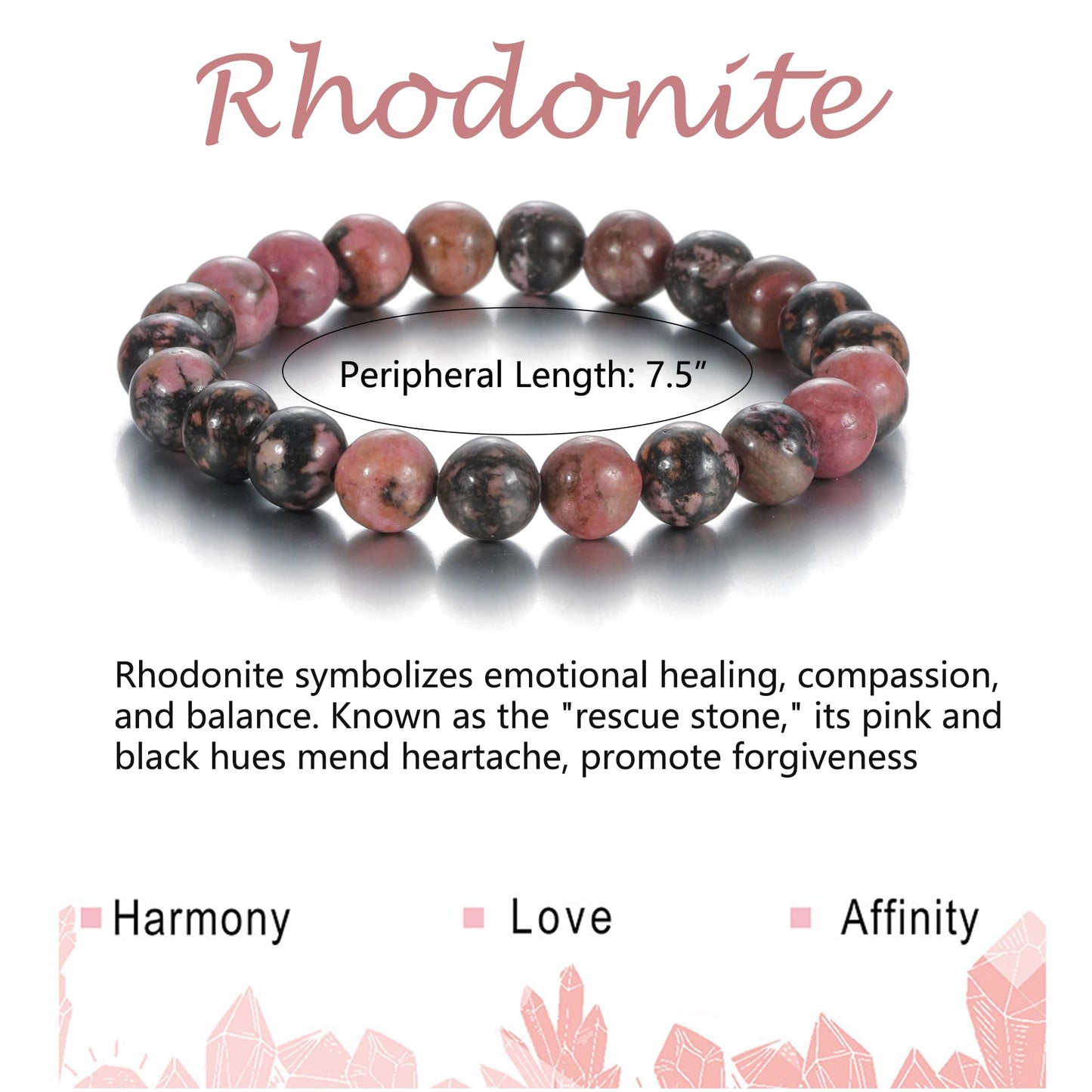 Udolfly Womens Crystal Beaded Bracelets for Women Men Protective Energy Bracelet Natural Gemstone Bead Bracelet 4mm Rhodonite