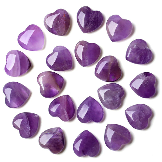 YATOJUZI 20PCS Amethyst Heart Healing Crystals Natural Amethyst Crystal Set Purple Love Stones Polished Stone Bulk Wholesale Mini Pocket Gemstones Reiki Energy Gifts for Women
