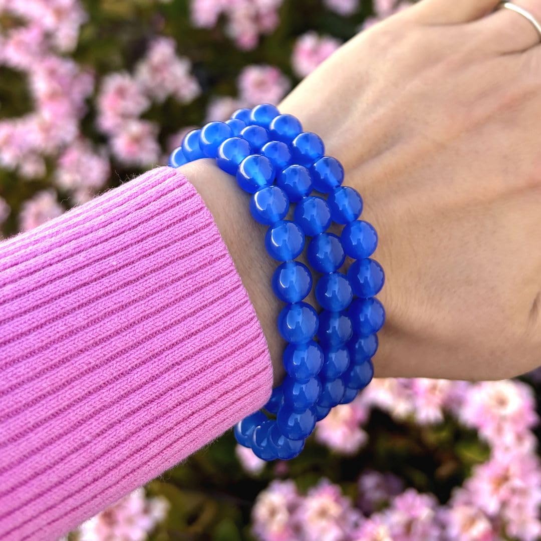 Adabele Real Natural Blue Agate Gemstone Beaded Bracelet 8 inch Stretch Chakra Healing Crystal Stone Jewelry Women Mom Gift (Unisex) GB8-C18