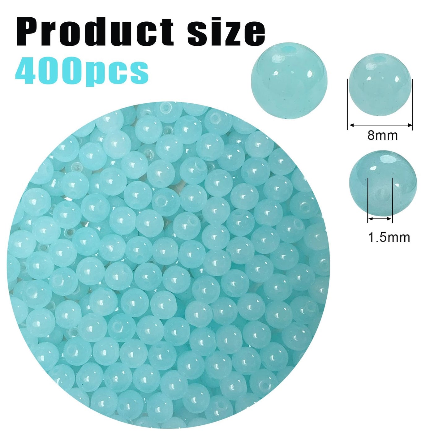 PAMIR TONG 400pcs 8mm Lake Blue Round Glass Beads for Bracelet Pretty Smooth Loose Beads for Necklace-Earring-Jewelry Making-Home Decor and DIY Crafts & Projects