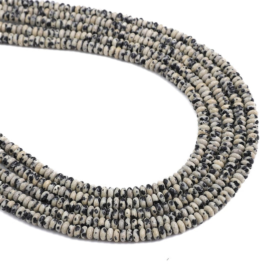 BEADIA Natural Dalmatian Stone Spacer Beads Caps Rondelle Disk Loose Beads for Beading Jewelry Making 4mmx2mm 38cm