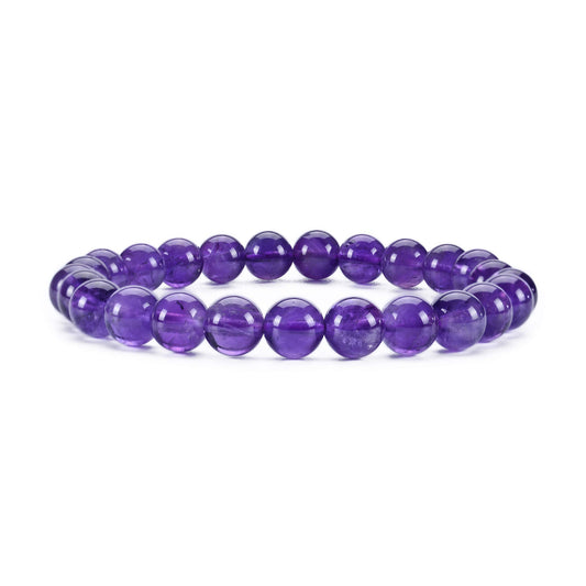 Cherry Tree Collection Amethyst Beaded Bracelet – Genuine 8mm Gemstone Stretch Bracelet for Men & Women – Handmade Crystal Bracelet - (Amethyst - S)