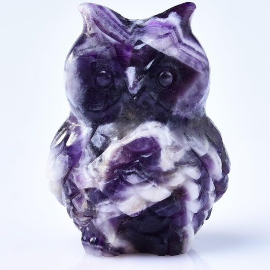 Ytbeoxk 1.9 Inch Amethyst Owl Statue Owl Figurine Home Decor, Healing Crystal Cute Decor Figurines, Hand-Carved Gemstones, Bedroom Office Spiritual Gift