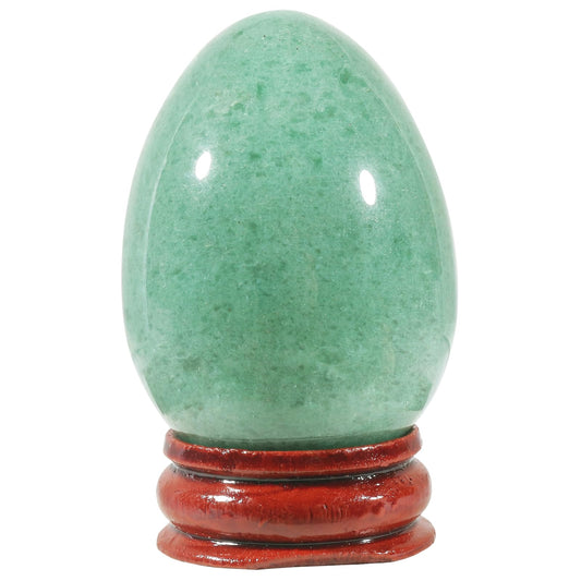 Casaper 2" Natural Green Aventurine Jasper Egg with Wood Stand for Home Decoration, Polished Crystal Pocket Palm Sphere Fengshui Figurines Healing Reiki