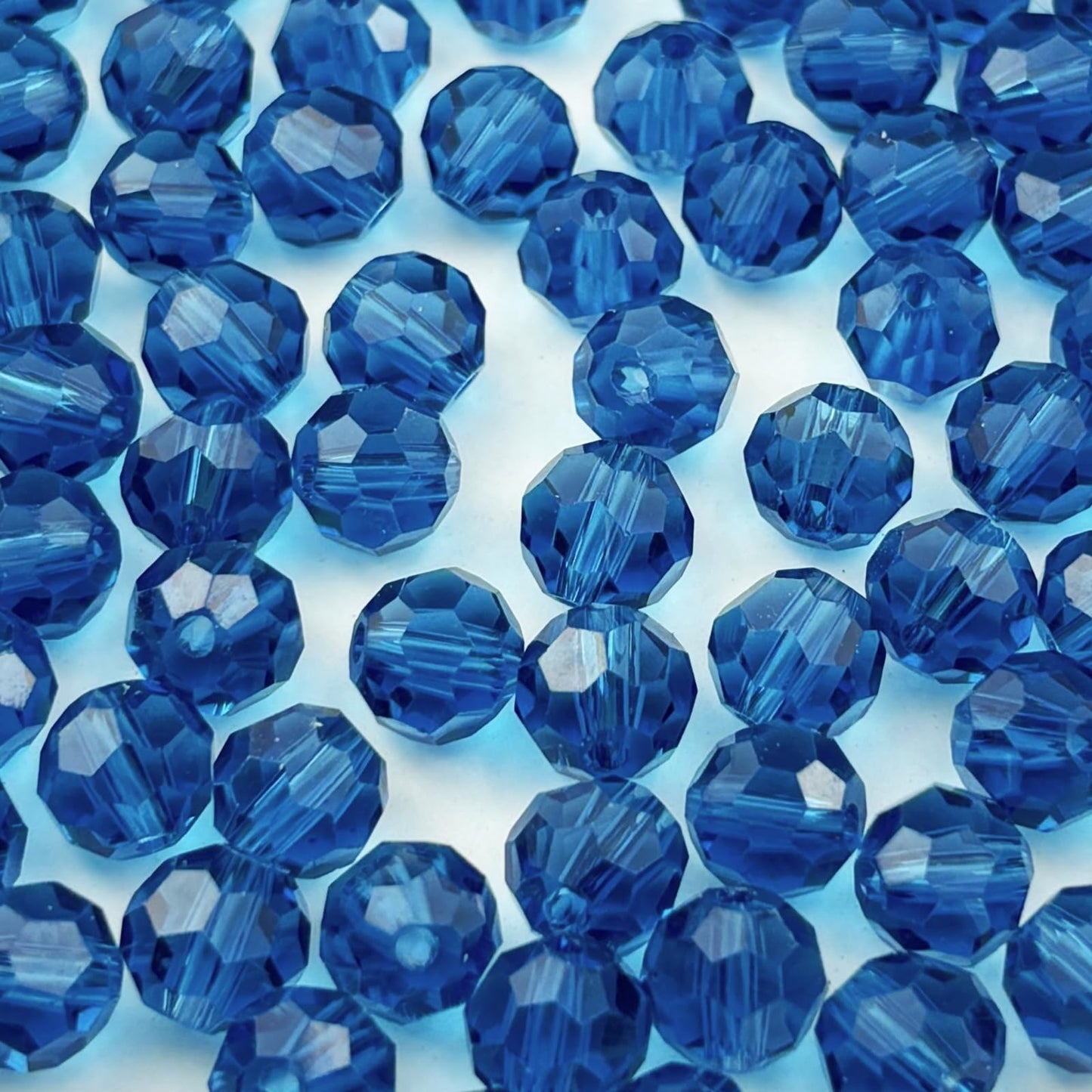 YUEXIGO 60pcs 10mm Round Crystal Glass Beads for Jewelry Making, Faceted Crystal Glass Spacer Beads for Bracelet Earring Necklace DIY Craft(Peacock Blue)