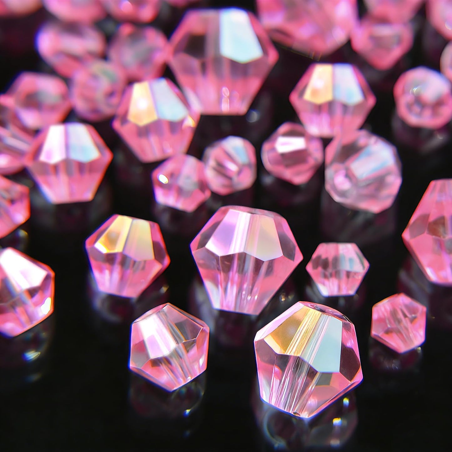 1550PCS Bicone Crystal Glass Beads Set for Jewelry Making, 3mm 4mm 6mm 8mm Sparkling Faceted Beads Sorted by Size for Bracelets, Necklaces, Suncatchers & DIY Crafts(Light Rose Red)