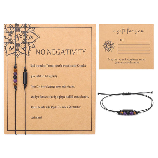 MTJAHPS Protection Bracelet, empath protection, black obsidian Crystals and Healing Stones Bracelet for Women ，Luck ，Anxiety and Stress Clam Bracelet (No Negativity)