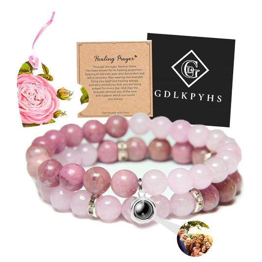 GDLKPYHS Picture Bracelet Personalized Photo - Healing Bracelets for Women - Rose Quartz Bracelet - Healing Prayers Crystal- Mothers Day Gifts Birthday Gifts For Women Bracelets With Photos