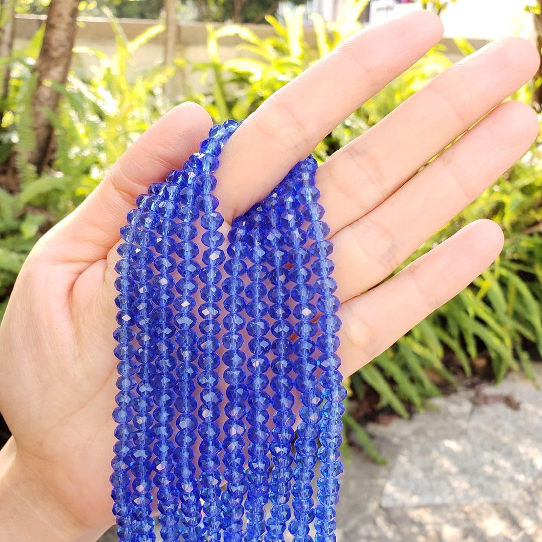 200pcs Czech Faceted Rondelle Crystal Glass Loose Beads 6mm Spacer Bulk Sapphire Blue for DIY Craft Jewelry Making CCR613