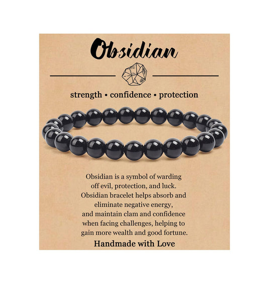 BOMAIL Natural Stone Bracelet for Women Men - 8MM Semi-Precious Gemstone Beaded Bracelet Healing Crystal Stretch Bracelet Yoga Bracelets Jewelry