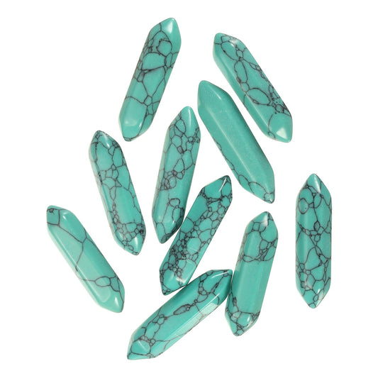 MECCANIXITY 10 Pack Green Turquoise Quartz Crystals, Polished Crystals Bulk Hexagonal Shaped Meditation Gemstone for Jewelry Making Energy Balance Accessories Gifts