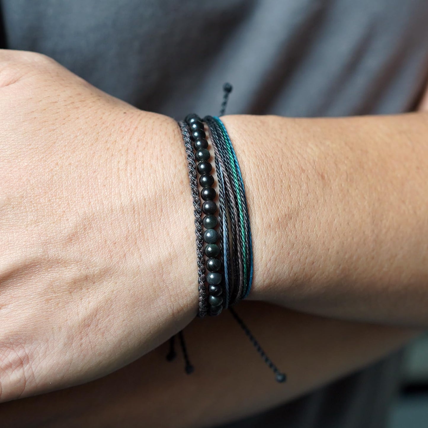 Handmade Natural Stone Beaded Healing Bracelet Gift for Men Adjustable Rope String Bracelet (Colorful Obsidian, Adjustable)