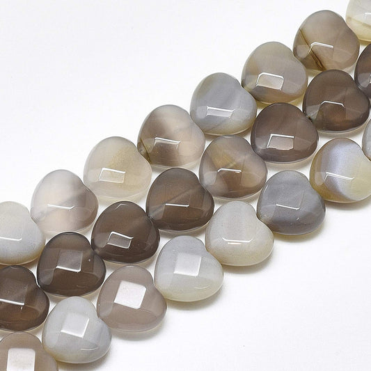 Fashewelry 13pcs Faceted Heart Natural Gray Agate Stone Beads Tumbled Chakra Gemstone Beads Crystal Healing Drilled Loose Beads for Earring Bracelet Necklace Jewelry Making