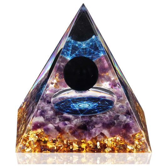 Crystal Pyramid, Obsidian & Amethyst Healing Crystal Pyramid Porstive Energy Generator, Natural Crystals Energy Pyramid for Attract Wealth Success and Lucky