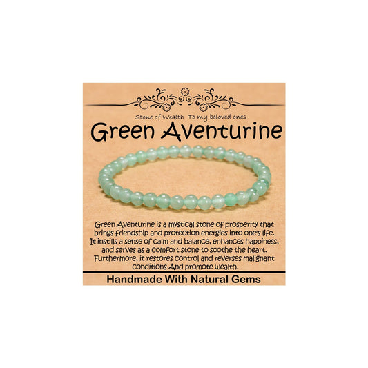CHCCOYE 4mm Natural Healing Gemstone Bracelet Handmade Yoga Stretch Elastic Bracelet Stress Relief Crystal Jewelry for Men and Women (4mm, Green Aventurine)