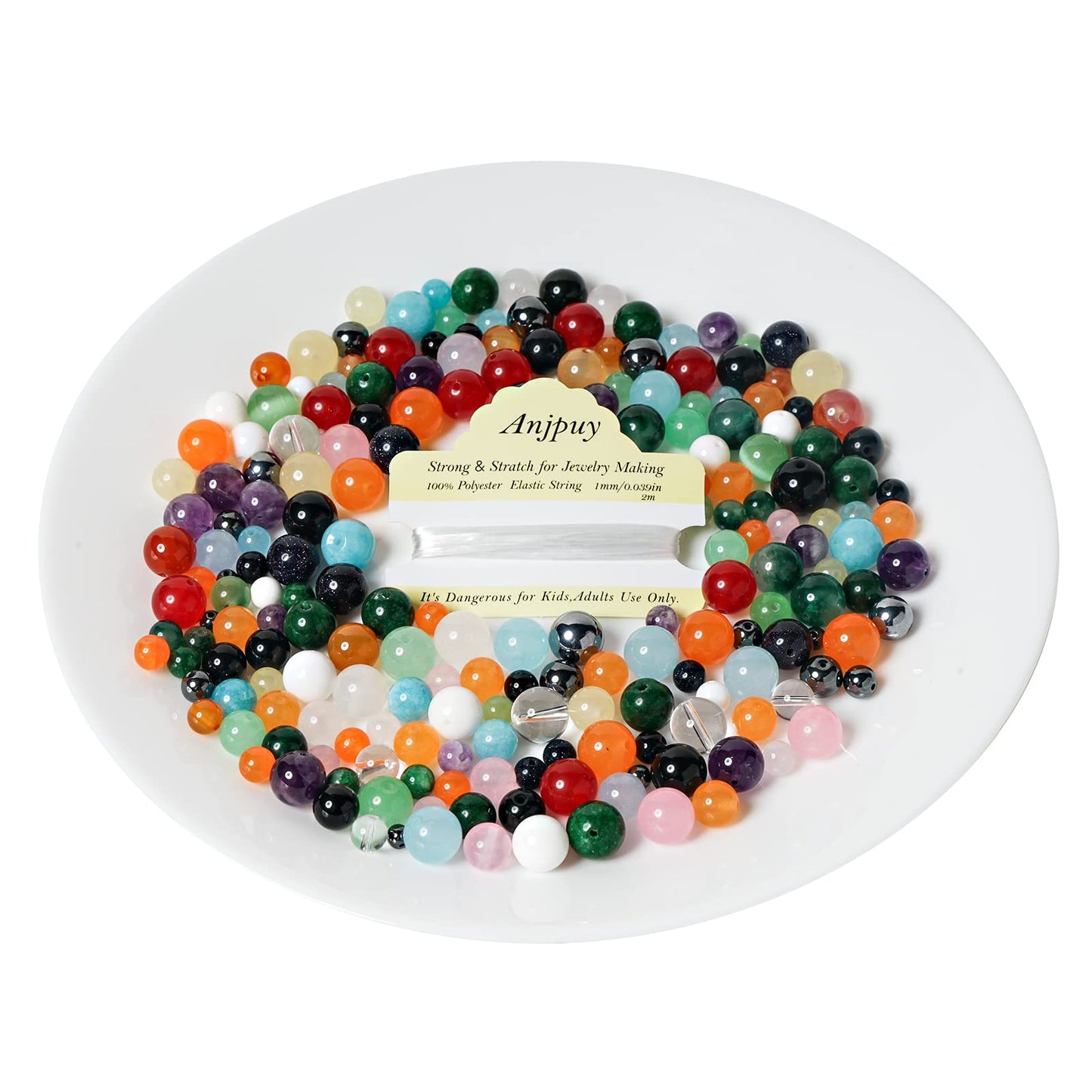 10mm Natural White Shell Round Bead - 35PCS Bulk Gemstone Beads for Jewelry Making, DIY Bracelets, Necklaces - Includes Crystal Stretch Cord - Stone Beads for Crafting Gifts