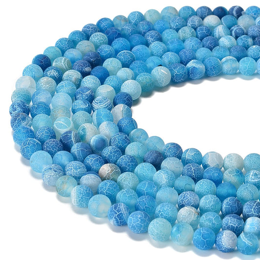 jodaying 10mm Froasted Blue Agate Round Natural Gematone Loose Beads for Jewelry Making DIY 1 Strand 15"
