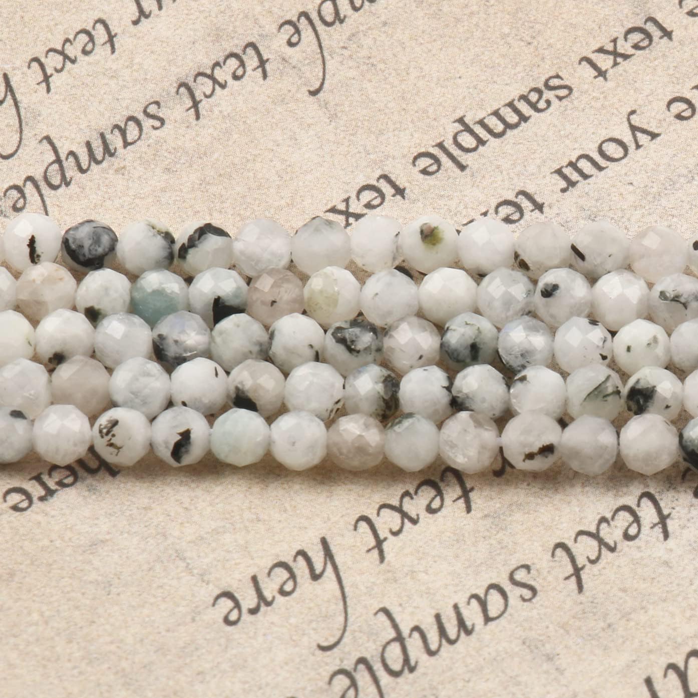 Song Xi 90pcs 4mm Natural Blackpoint Moonstone Gemstone Beads Faceted Round Loose Stone Beads for Jewelry Making (1 Strand)