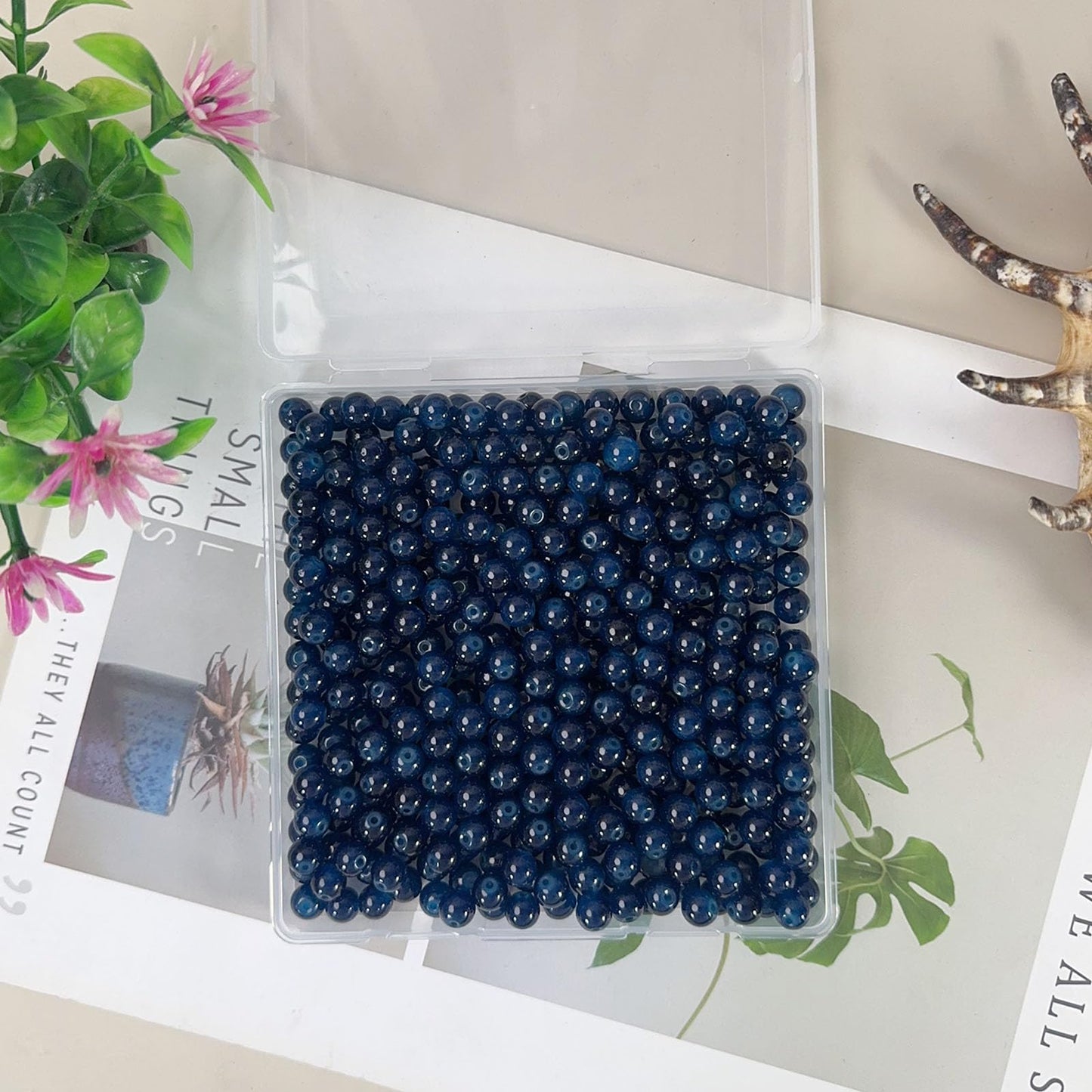 Pamir Tong Navy Blue Round Glass Beads for Bracelet-400pcs 8mm Pretty Smooth Loose Beads for Necklace-Earring-Jewelry Making and DIY Crafts & Project
