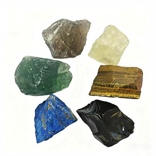 Crystal for Abundance Natural Raw Crystals 1.2-2″Set of 6 Citrine, Tiger's Eye, Green Fluorite et. Healing Crystals and Stones for Money, Success & Wealth
