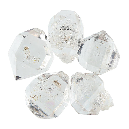CRYSTALINES 5pcs Natural Raw Herkimer Diamond Quartz Gemstones, Assorted Rough Double Pointed Stone, Bulk Loose Supplies for Jewelry Making, Healing Crystals, Birthstone, Gem Collection