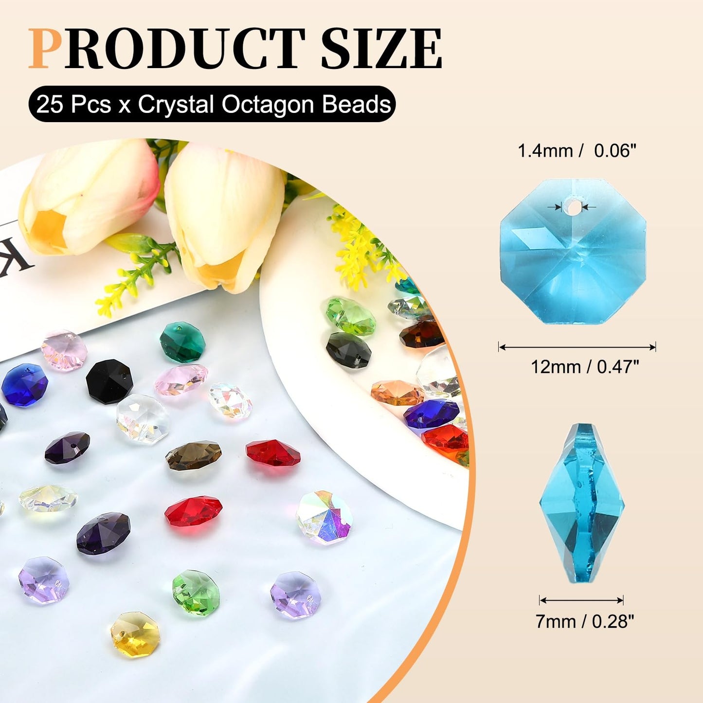 uxcell 25Pcs 1 Hole Crystal Octagon Beads, 12mm K9 Glass Hanging Chandelier Beads Prisms Parts for Crystal Chandeliers Lamp Hanging Pendant Jewelry DIY Craft, Sky Blue