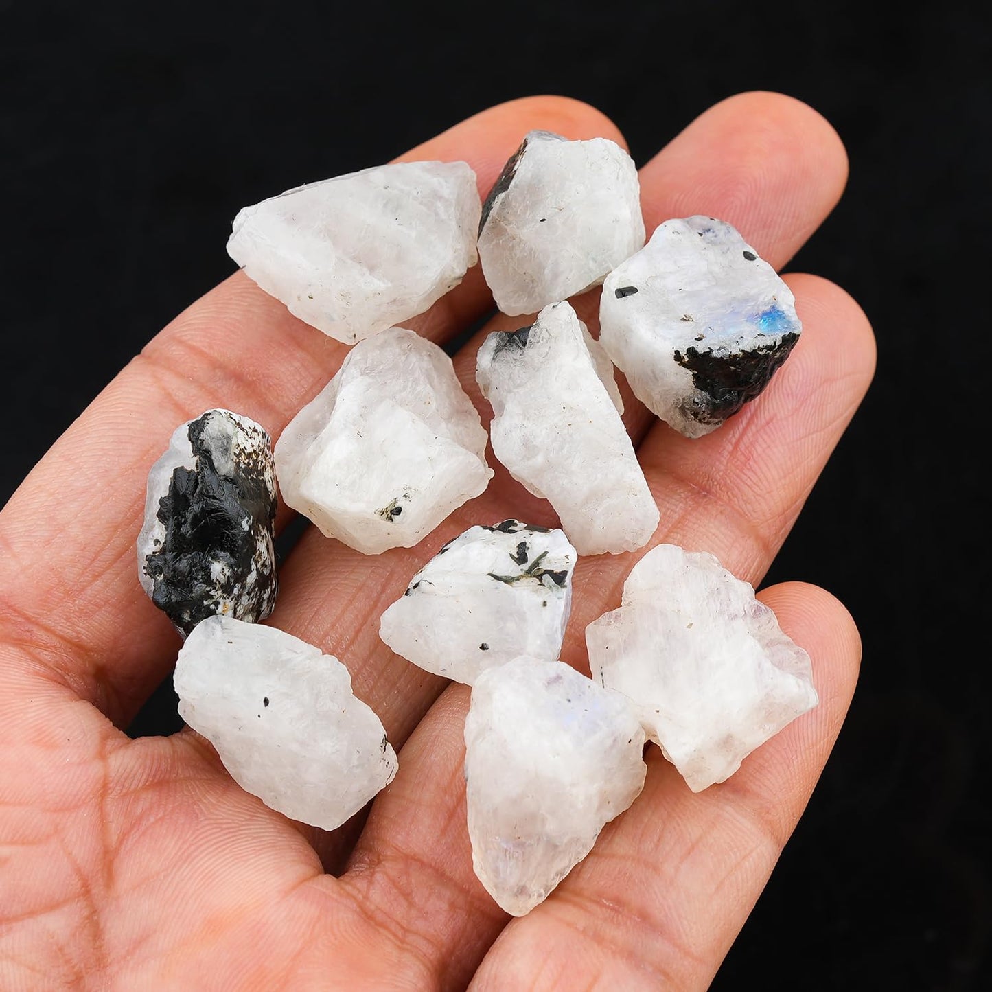 ColouredRocks 10pcs. Tourmilated Moonstone Crystals, Raw Stones, Rough Gemstones, Jewelry Making Supply, Cabbing, Polishing, Cutting, DIY, Crafts (150+ carats.) (15-20mm)