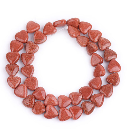 GEM-Inside 10mm Heart Charms Pink Brown Sandstone Sand Stone Beads for Jewelry Making Full 15" Strand Power Energy Healing Chakra Stone Beads