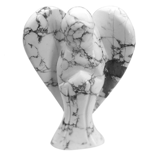 favoramulet 2 Inches White Howlite Turquoise Crystal Pray Guardian Angel Statue, Carved Healing Peace Angel with Wing Figurine Pocket Stone