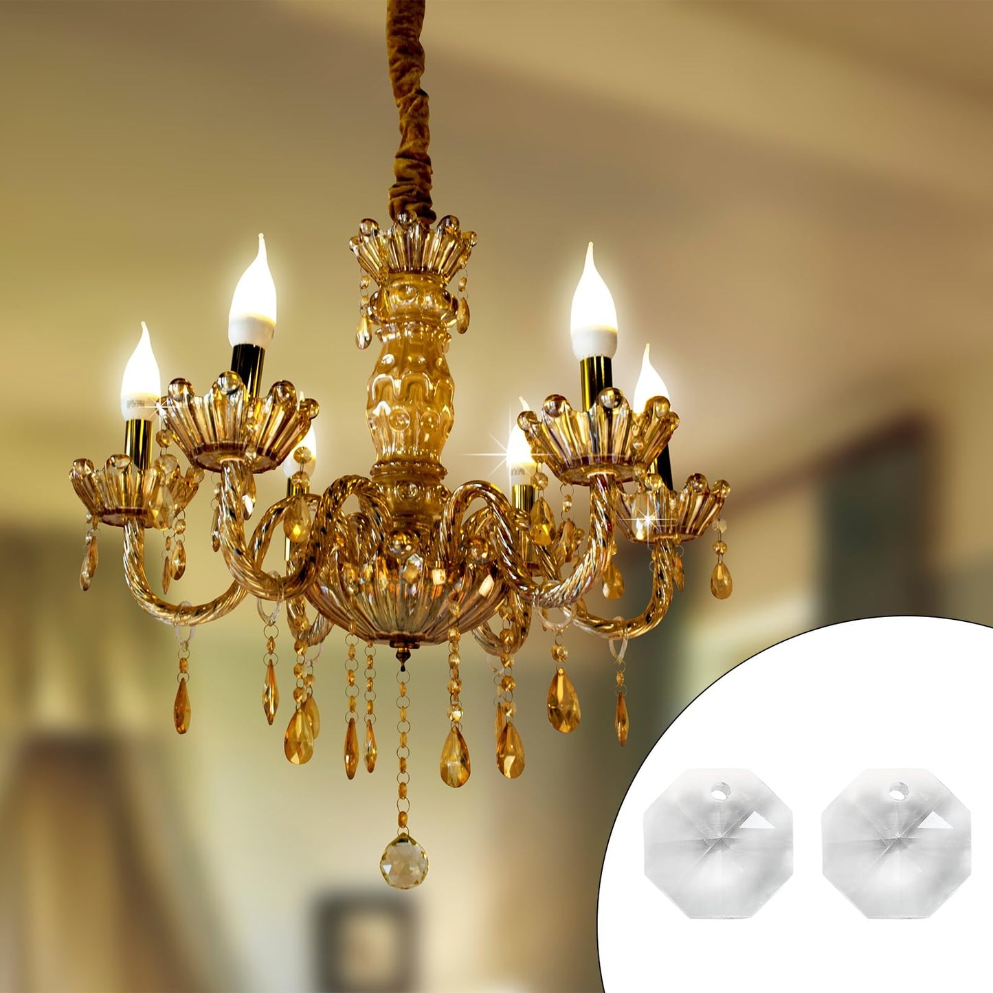 uxcell 25Pcs 1 Hole Crystal Octagon Beads, 16mm K9 Glass Hanging Chandelier Beads Prisms Parts for Crystal Chandeliers Lamp Hanging Pendant Jewelry DIY Craft, Clear