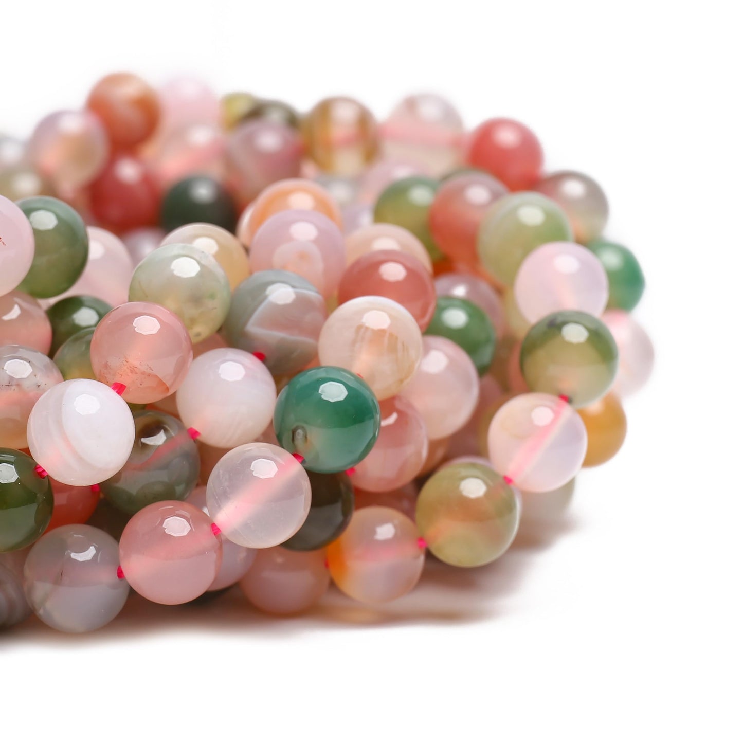70PCS Natural 8MM Healing Gemstone, Yanyuan Agate Energy Stone Round Loose Beads, Semi-Precious Crystal Beads with Free Elastic String for Jewelry Making DIY