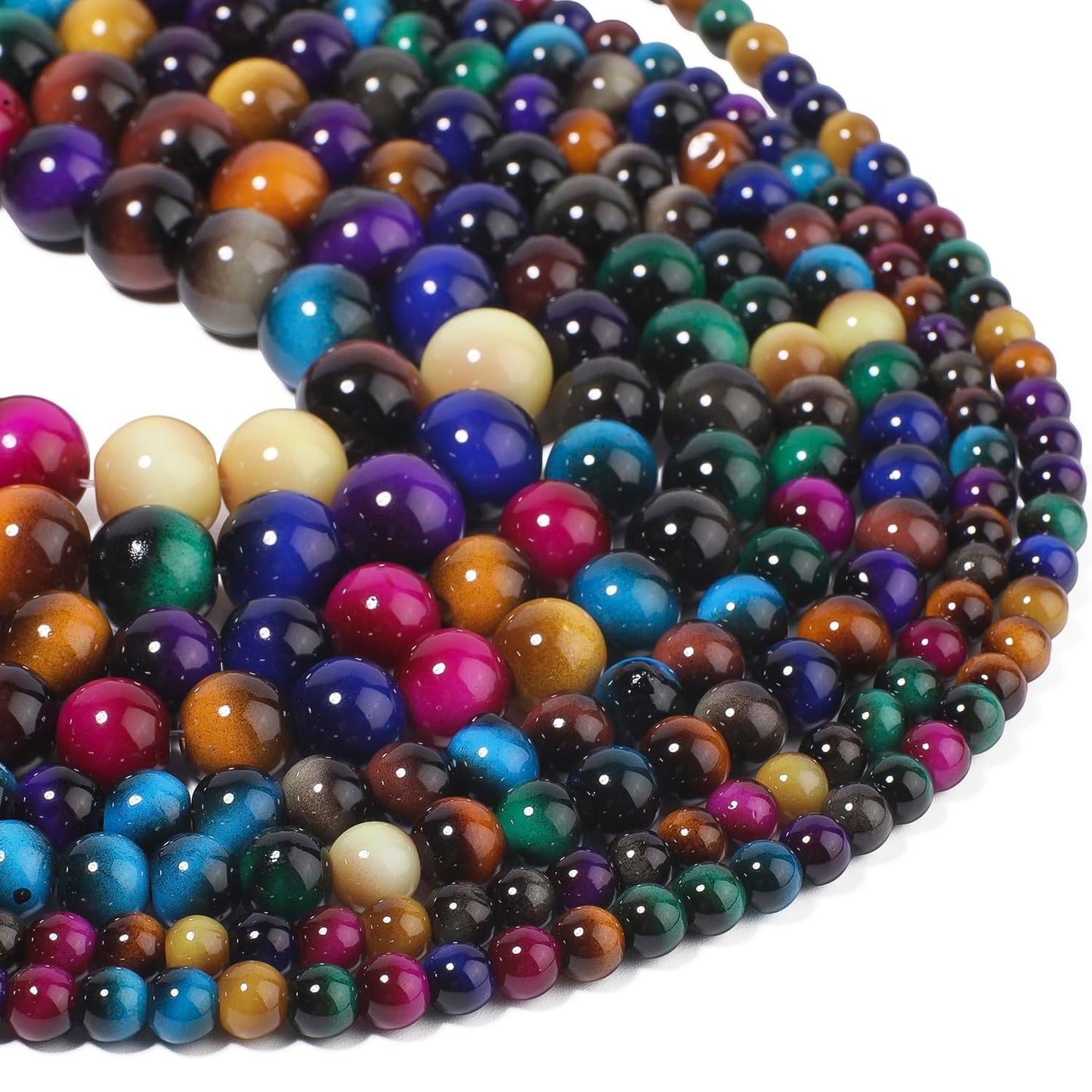 Song Xi 38PCS 10mm Mixed Color Tiger Eye Gemstone Beads for Jewelry Making, Round Smooth Glass Beads for DIY Bracelet Necklace Earring Keychain, Arts and Crafts, for Christmas Wedding Birthday