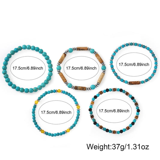 SHINUS BOHO Healing Crystal Beaded Bracelet Stack for Women,Stretch Bohemian Natural Turquoise Gemstones Stackable Bracelets Trendy Summer Accessories Jewelry Gifts Friendship