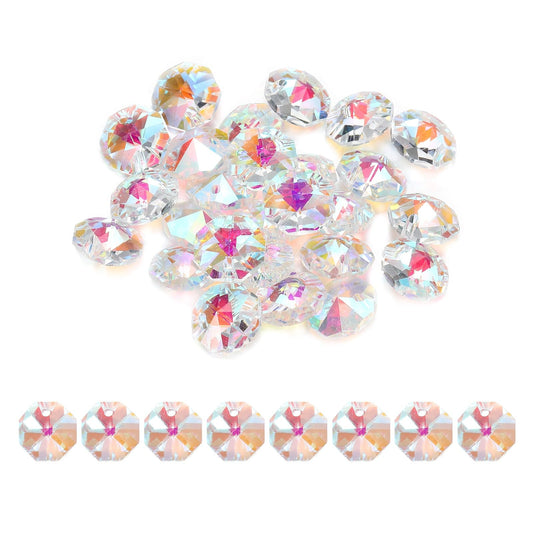 uxcell 25Pcs 1 Hole Crystal Octagon Beads, 12mm K9 Glass Hanging Chandelier Beads Prisms Parts for Crystal Chandeliers Lamp Hanging Pendant Jewelry DIY Craft, AB Color