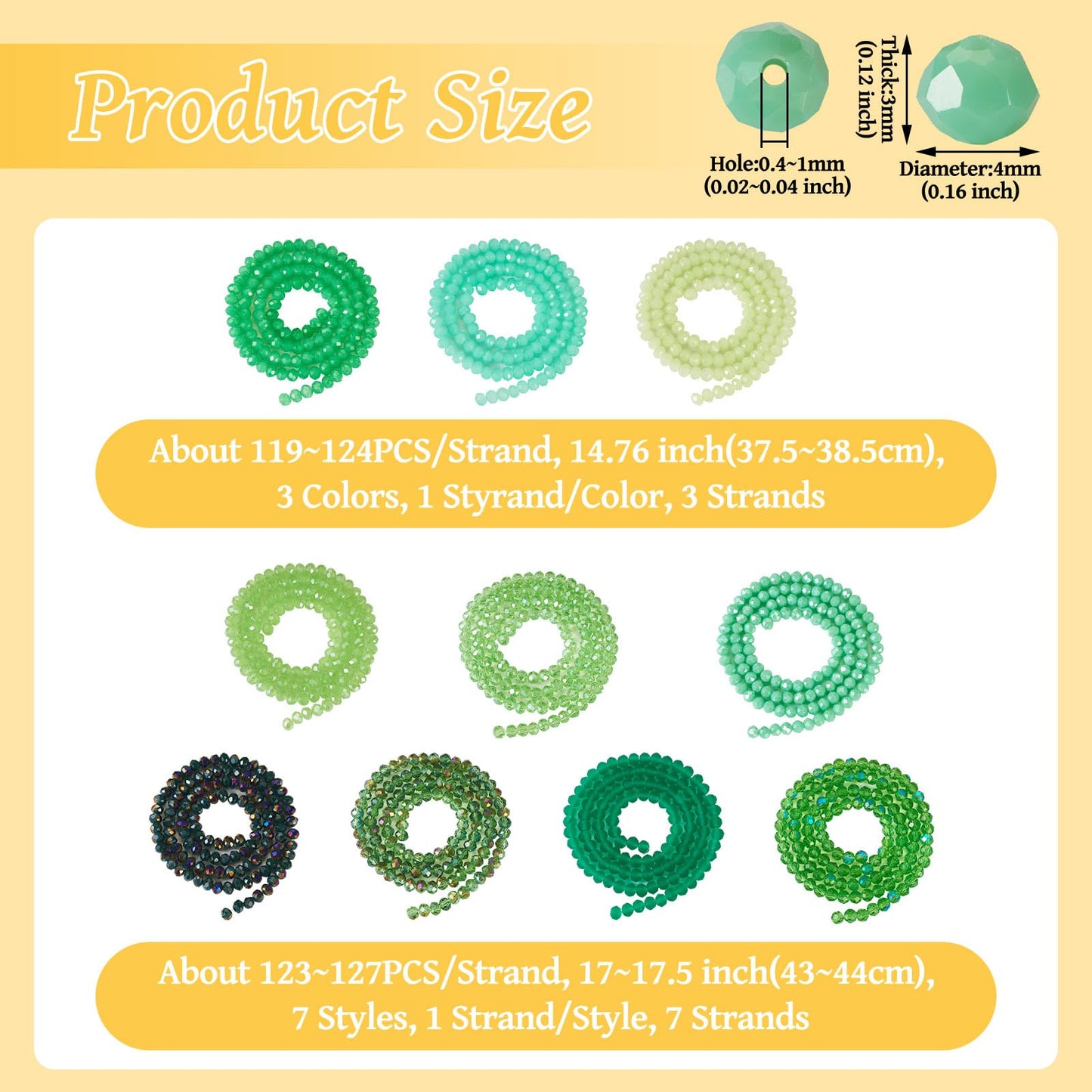 Elecrelive 10 Stands Faceted Rondelle Glass Beads 4mm Crystal Spacer Beads Green Color Loose Beads for DIY Beading Bracelets Necklaces Earrings Jewelry Craft Making