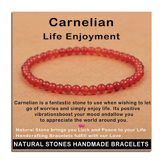 AD Beads Handmade Gemstone Stretch Elastic Bracelet Crystal Healing Reiki Nature's Beauty and Spiritual Essence Unisex (6mm, Carnelian (Life Enjoyment))